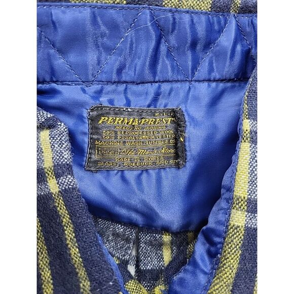 Vtg Sears Perma Prest Wool Flannel Plaid Blue Yellow Button Shirt Men Size Large - Picture 3 of 7